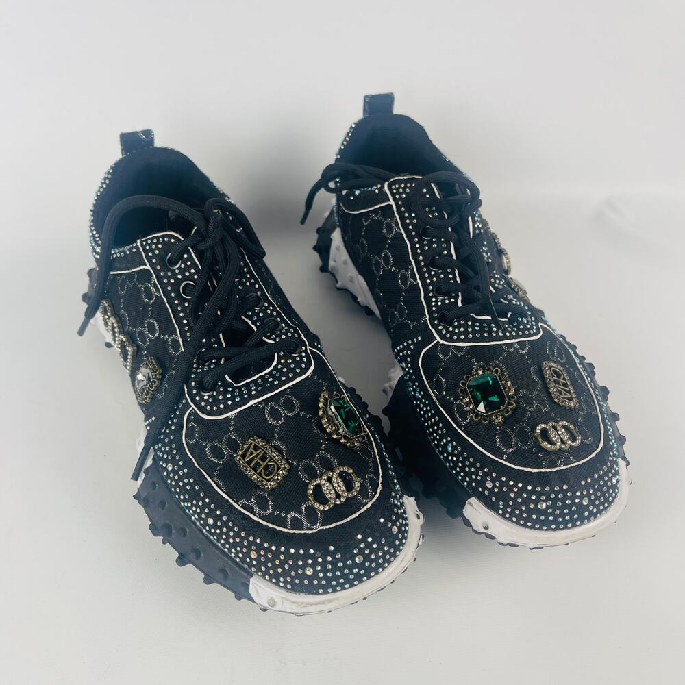Taxi Women's Size 10 Gemstone and Rhinestone Embellished Black Sneakers